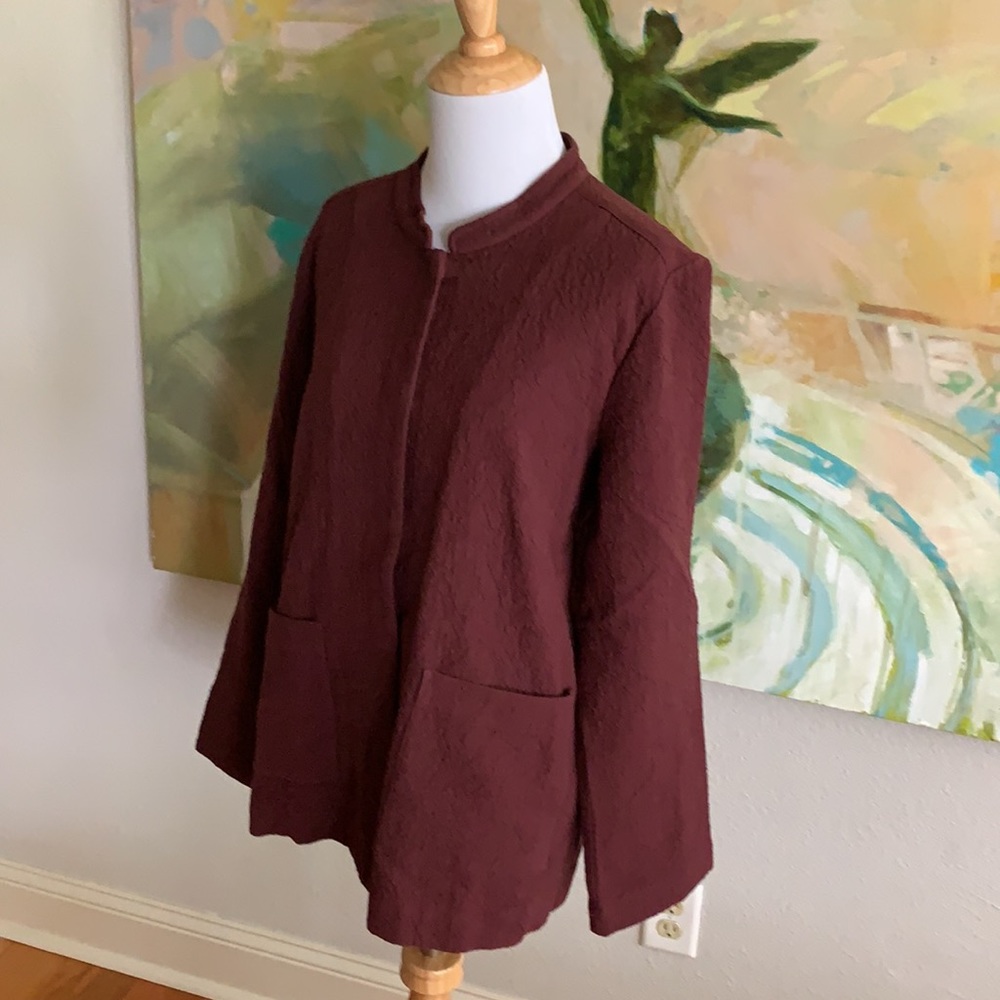 Eileen Fisher Burgundy Textured Open-Front Jacket - Picture 16 of 16
